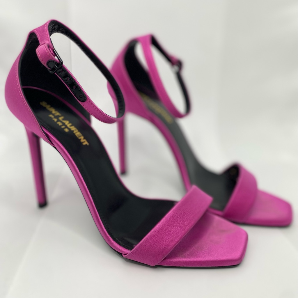 Saint Laurent Amber Florida Pink Ankle-Strap Stiletto Sandals